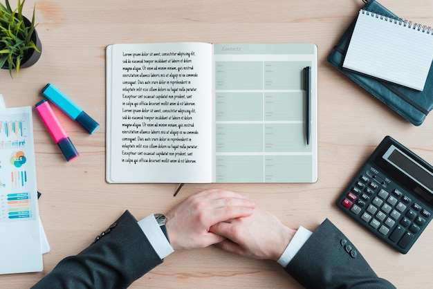 Desk concept with agenda and tools