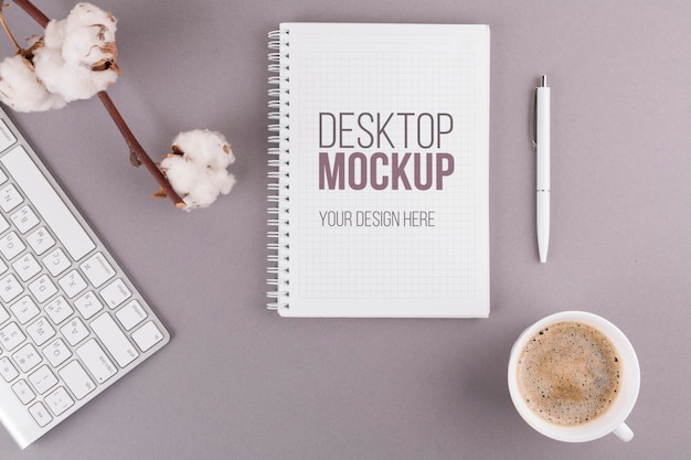 Desk concept with notebook and coffee