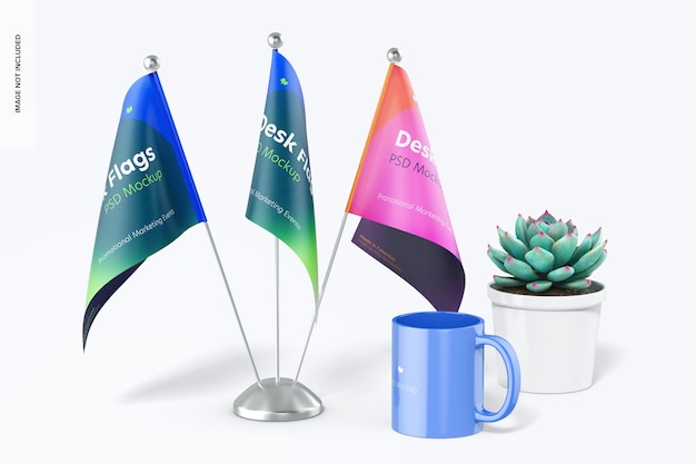 Desk Flags Mockup, Front View