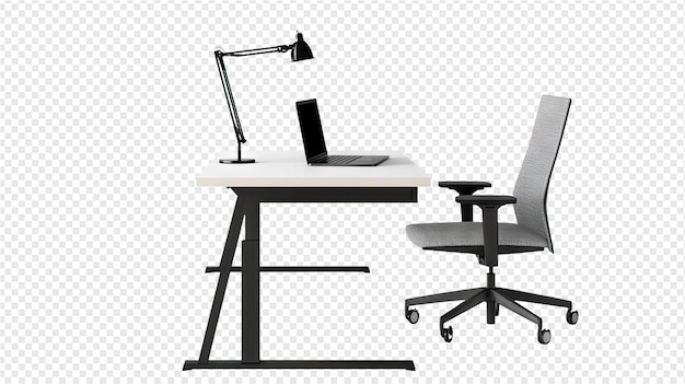 PSD a desk with a chair and a laptop on it