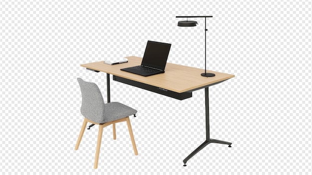 PSD a desk with a laptop and a chair on it