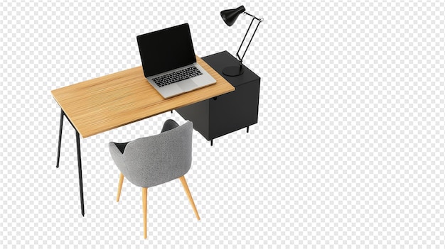 PSD a desk with a laptop and a chair on it