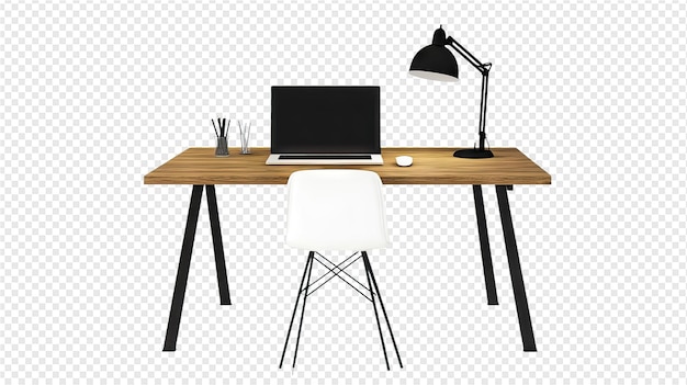 PSD a desk with a laptop and a lamp on it