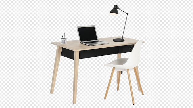 PSD a desk with a laptop and a lamp on it