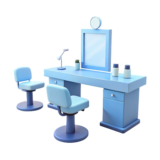 PSD a desk with a mirror and chair with a mirror above it