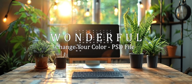 PSD desktop calendar with plants