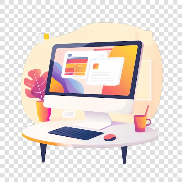 Desktop computer realistic photo isolated on transparent background