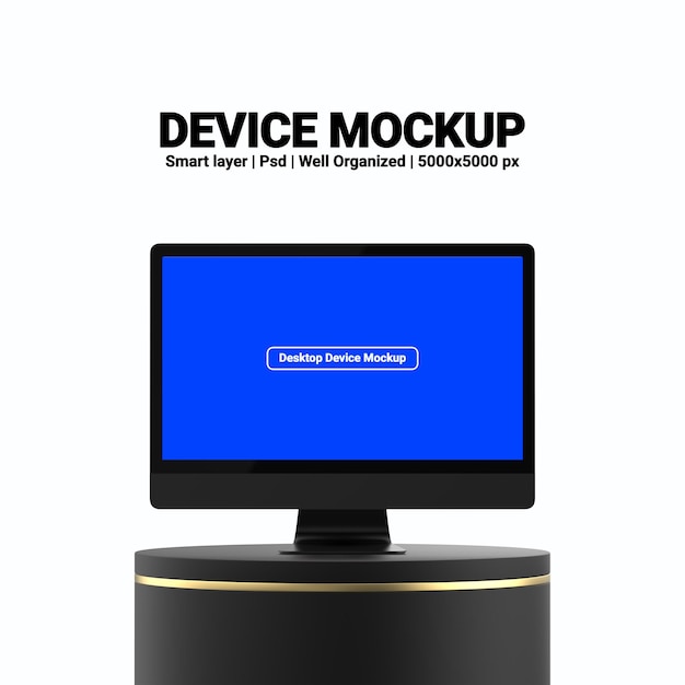 Desktop computer screen 3d render mockup with editable design and transparent background