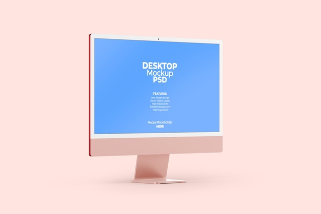 Desktop imac monitor screen mockup template with editable background PSD