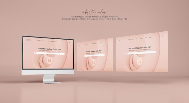 Desktop monitor screen with website presentation mockup isolated