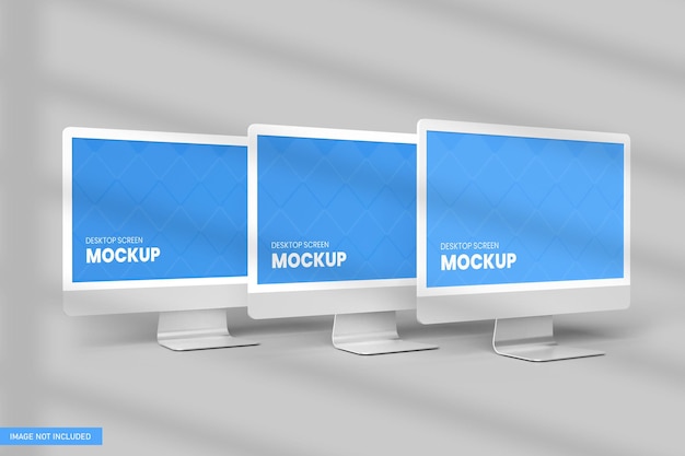 Desktop Screen Mockup White Backgroun in 3D Rendering