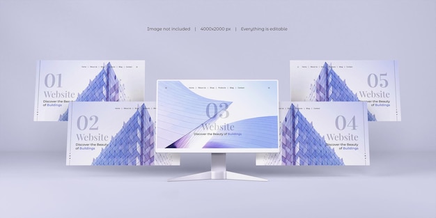 Desktop screen with website presentation mockup isolated