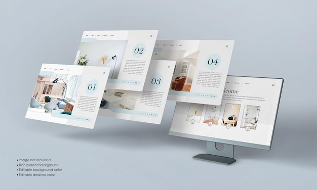 Desktop screen with website presentation mockup isolated