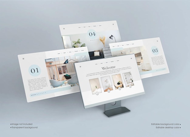 Desktop screen with website presentation mockup isolated