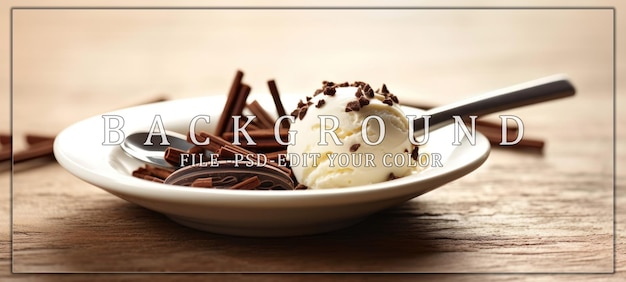 dessert of vanilla and chocolate ice cream on a plate