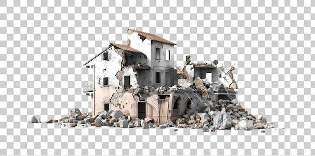 PSD destroyed building after disaster isolated on transparent background