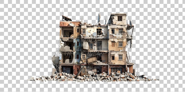 PSD destroyed building isolated on transparent background