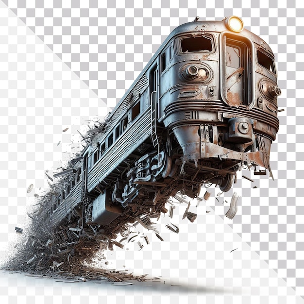 PSD destroyed old train isolated on a transparent background