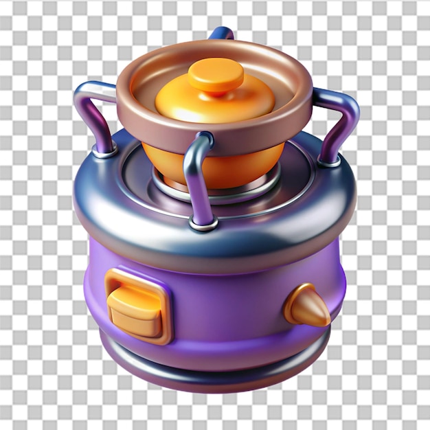 Detailed 3D plastic backpacking stove icon with glossy finish and vibrant colors