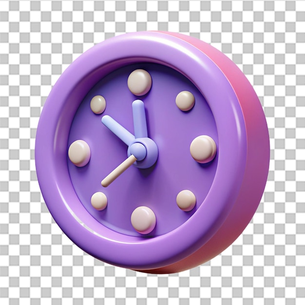 PSD detailed 3d plastic clock with realistic hands and glossy finish on white background