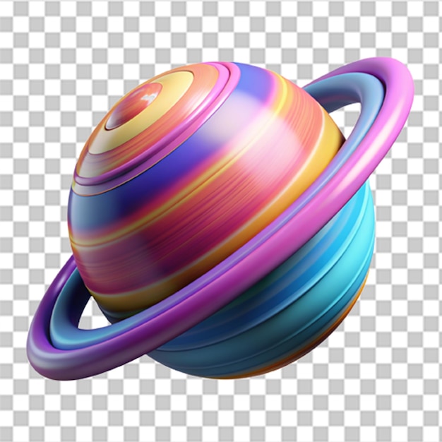 PSD detailed 3d plastic graphic of abstract planet with vibrant rings and glossy textures