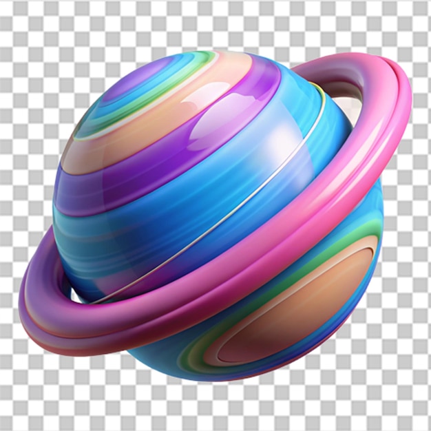 PSD detailed 3d plastic graphic of abstract planet with vibrant rings and glossy textures