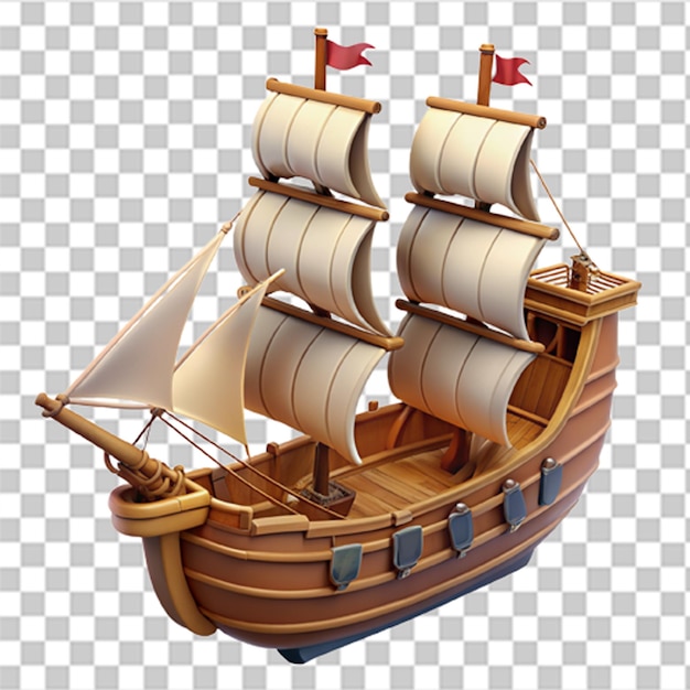 Detailed 3D Plastic Graphic of a Majestic Sailing Ship with Intricate Sails Realistic Wooden Texture