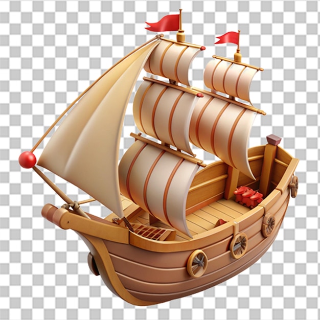 Detailed 3D Plastic Graphic of a Majestic Sailing Ship with Intricate Sails and Realistic Wooden Texture