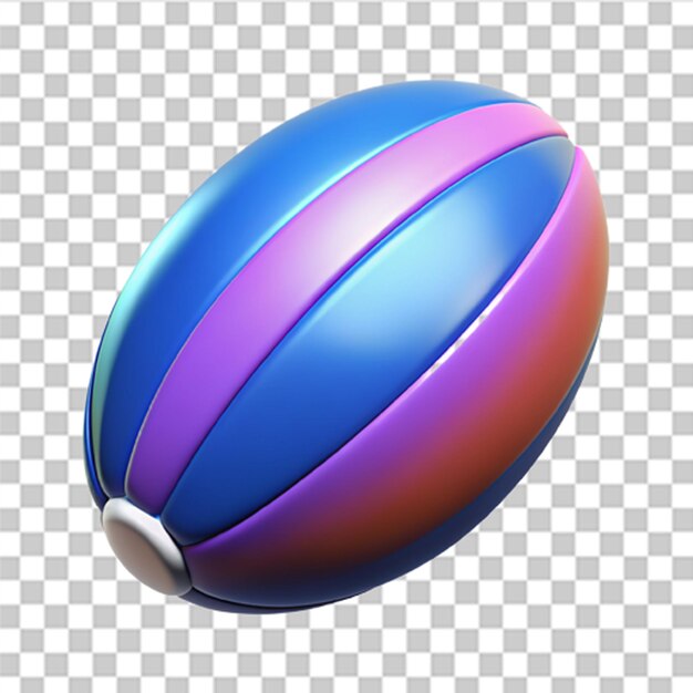 PSD detailed 3d plastic rugby ball icon with glossy finish and vibrant colors