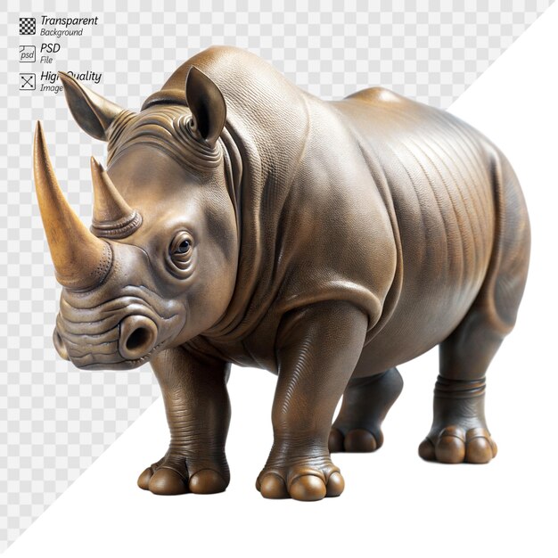 PSD detailed bronze rhino sculpture showcased in an exhibition highlighting its realistic texture and artistry