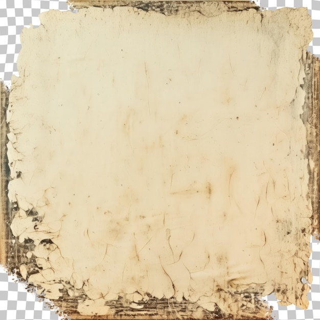 Detailed closeup studio shot of a stained and scratched vintage photo texture isolated on transparent background Front view of blank dirty frame with an antique feel