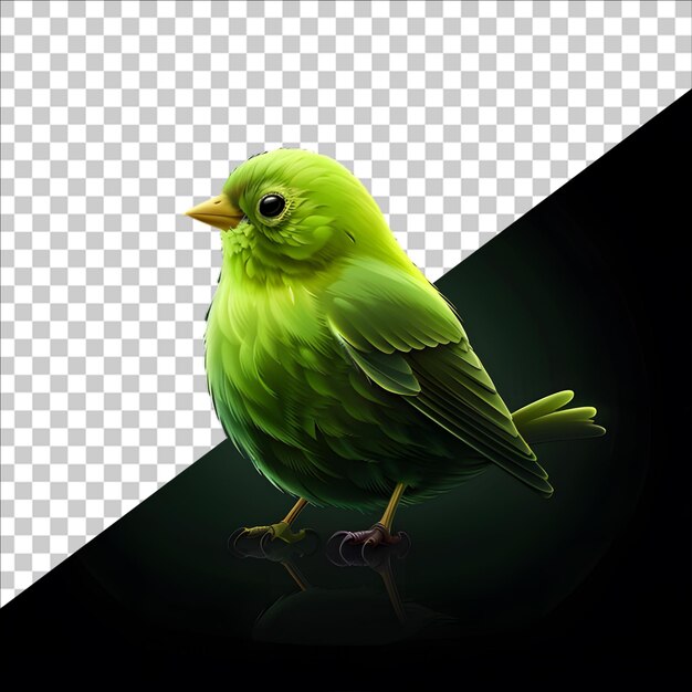 PSD detailed drawing of a green bird on transparent background