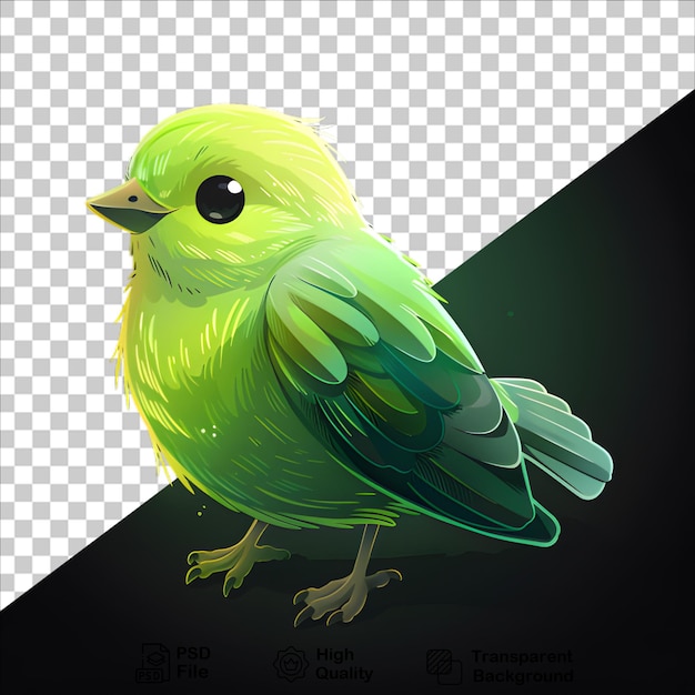 Detailed Drawing of a Green Bird on Transparent Background