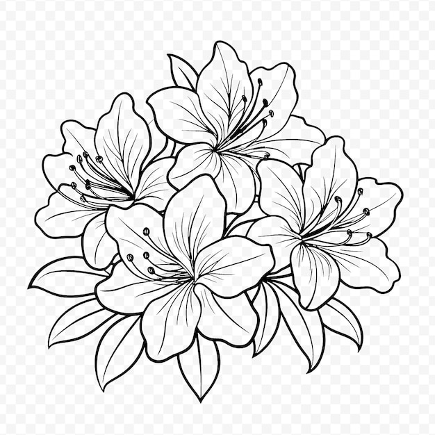 PSD detailed flower line art illustration on transparent background