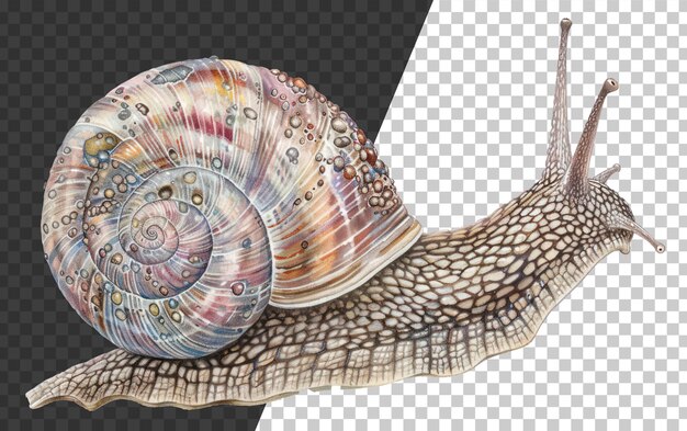 Detailed garden snail crawling on transparent background stock png