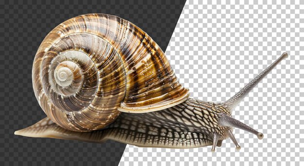 Detailed garden snail crawling on transparent background stock png