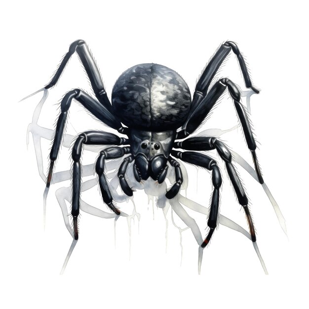 PSD a detailed illustration of a black spider with white web