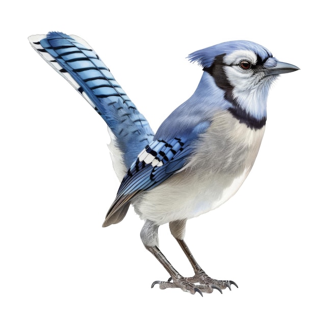 Detailed Illustration of a Blue Jay with Its Tail Spread