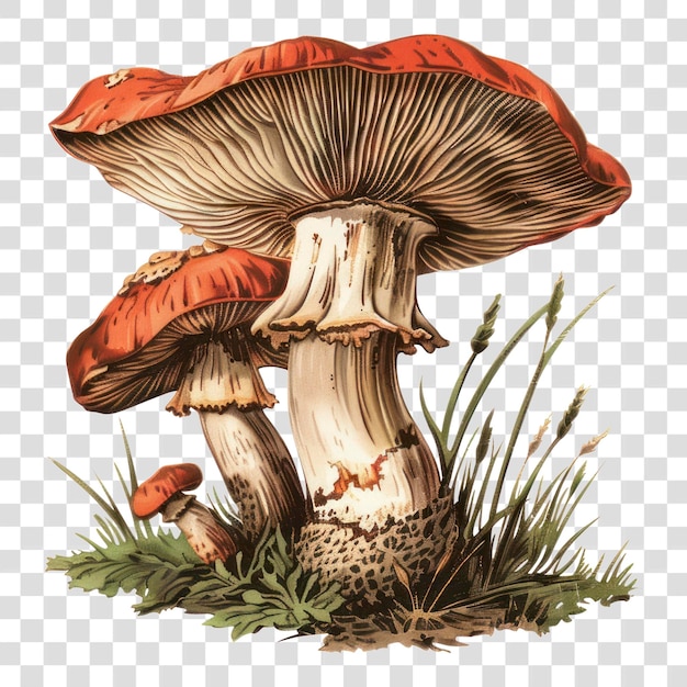 Detailed illustration of wild mushrooms