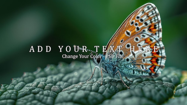 PSD a detailed look at a butterfly resting on a leaf