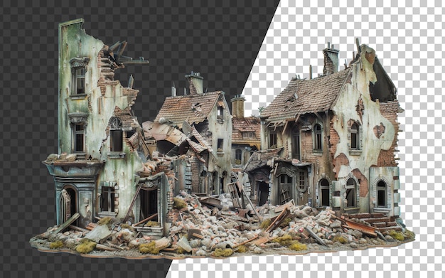 Detailed model of a destroyed european town after bombing cut out stock png