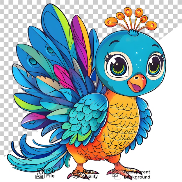 PSD detailed peacock coloring page with isolated background