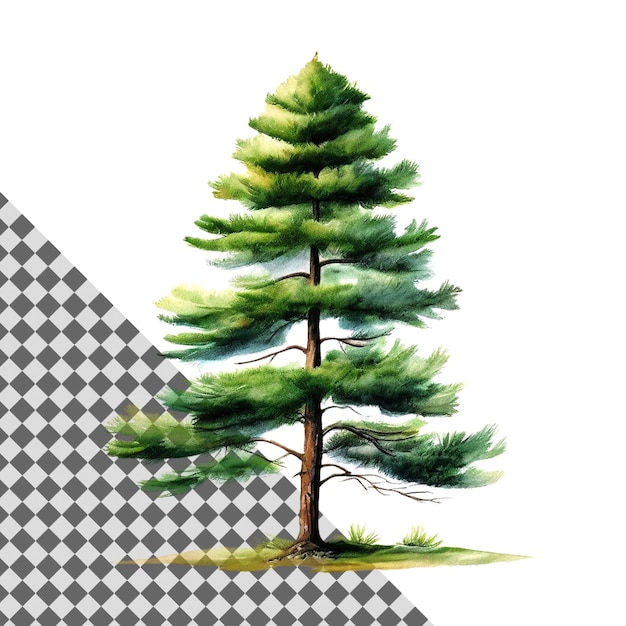 PSD detailed pine tree drawing isolated on transparent background for natural designs