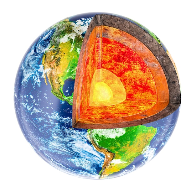 Detailed structure of Earth Globe CrossSectional Earth Model 3D rendering isolated on transparent background