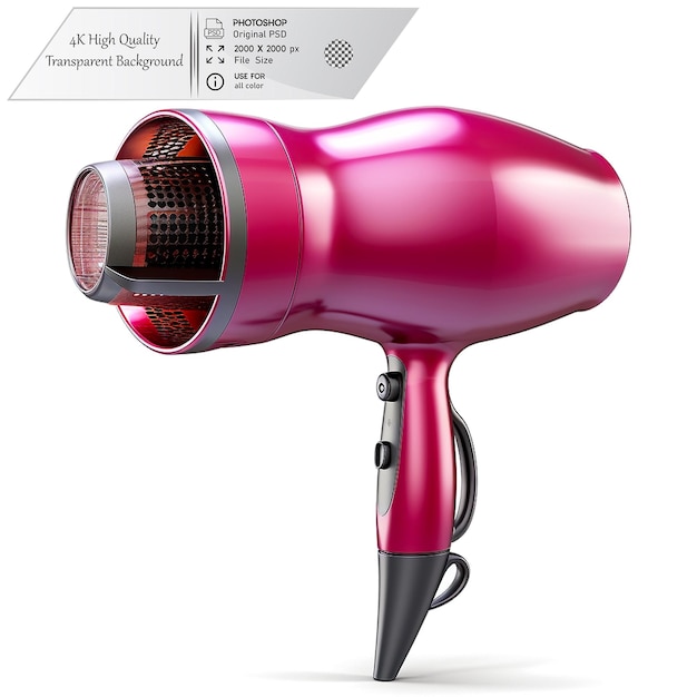 PSD device for drying hair with hot air on transparent background