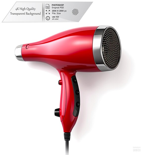 PSD device for drying hair with hot air on transparent background