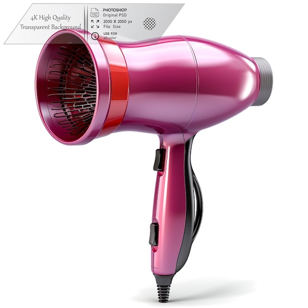 PSD device for drying hair with hot air on transparent background