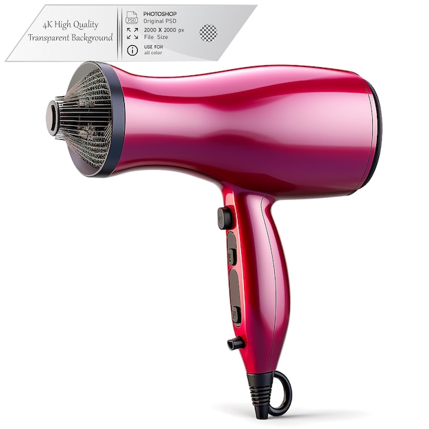 PSD device for drying hair with hot air on transparent background