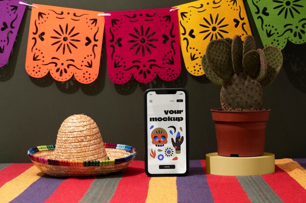 PSD device mockup in mexican aesthetics