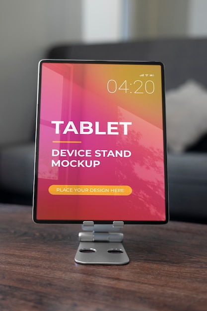 PSD device stand on desk indoors mockup